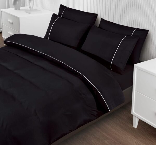 סט מצעים למיטה זוגית גדולה דגם פיור - שחור