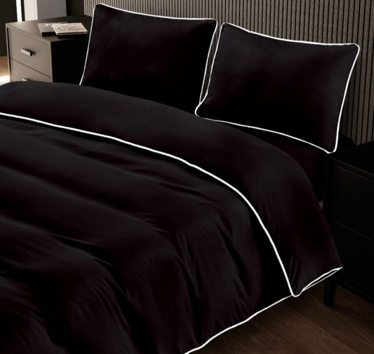 סט מצעים 100% כותנה למיטה זוגית גדולה 180/200 דגם יסמין - שחור