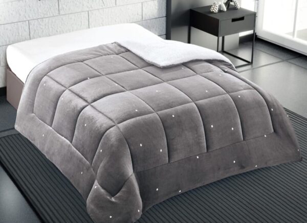 שמיכת חורף למיטה זוגית דגם כוכבים - אפור