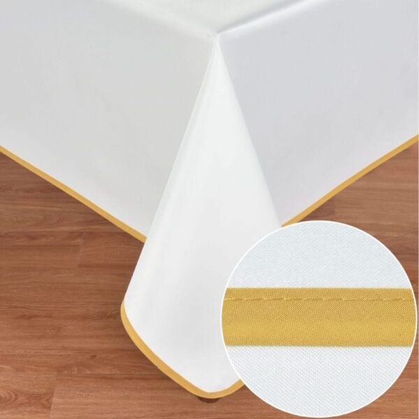 מפת שולחן 150/250 - דגם קפרי מפה בצבע שמנת עם פס בצבע לבן