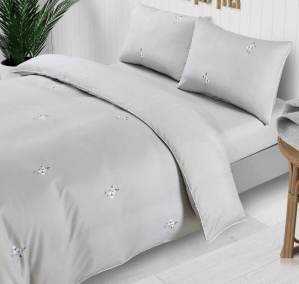 סט מצעים למיטה זוגית 100% כותנה דגם אלגריה - אפור