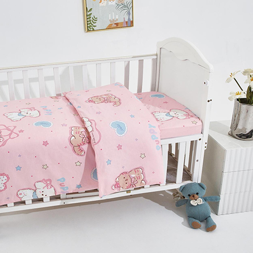 מצעים למיטת תינוק ומעבר 100% כותנה - ורוד