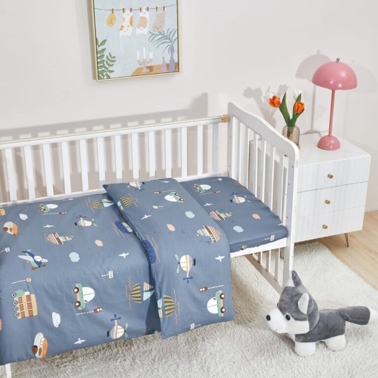 מצעים למיטת תינוק ומעבר 100% כותנה - כחול