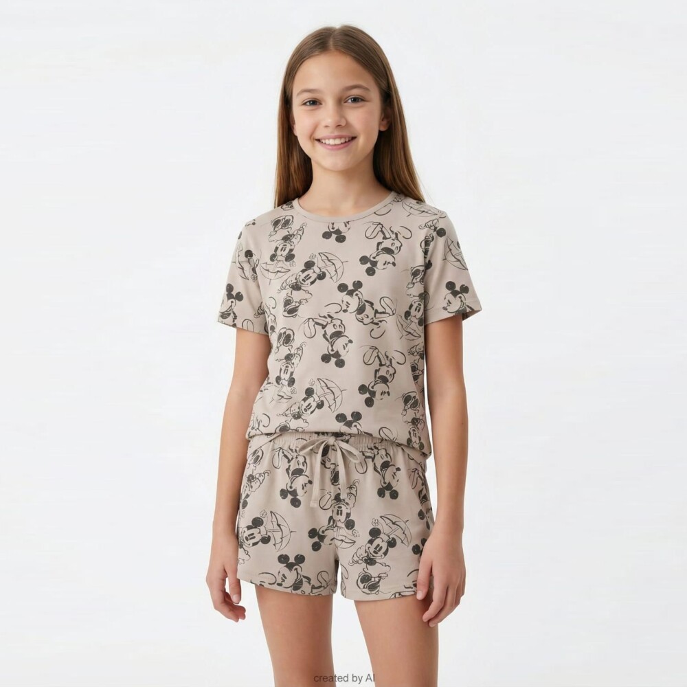פיג'מת נערות דלתא דגם מיקי מאוס קרם מידות 12-18 קולקציית אביב קיץ 2026
