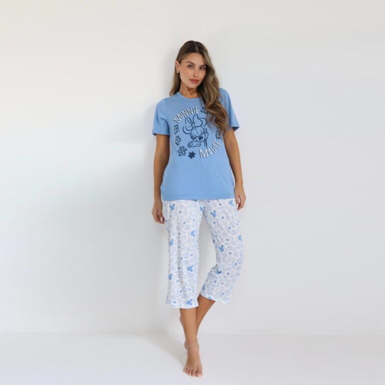 פיג'מת נשים דלתא דגם מיני מאוס תכלת מידות S-XXXL קולקציית אביב קיץ 2026